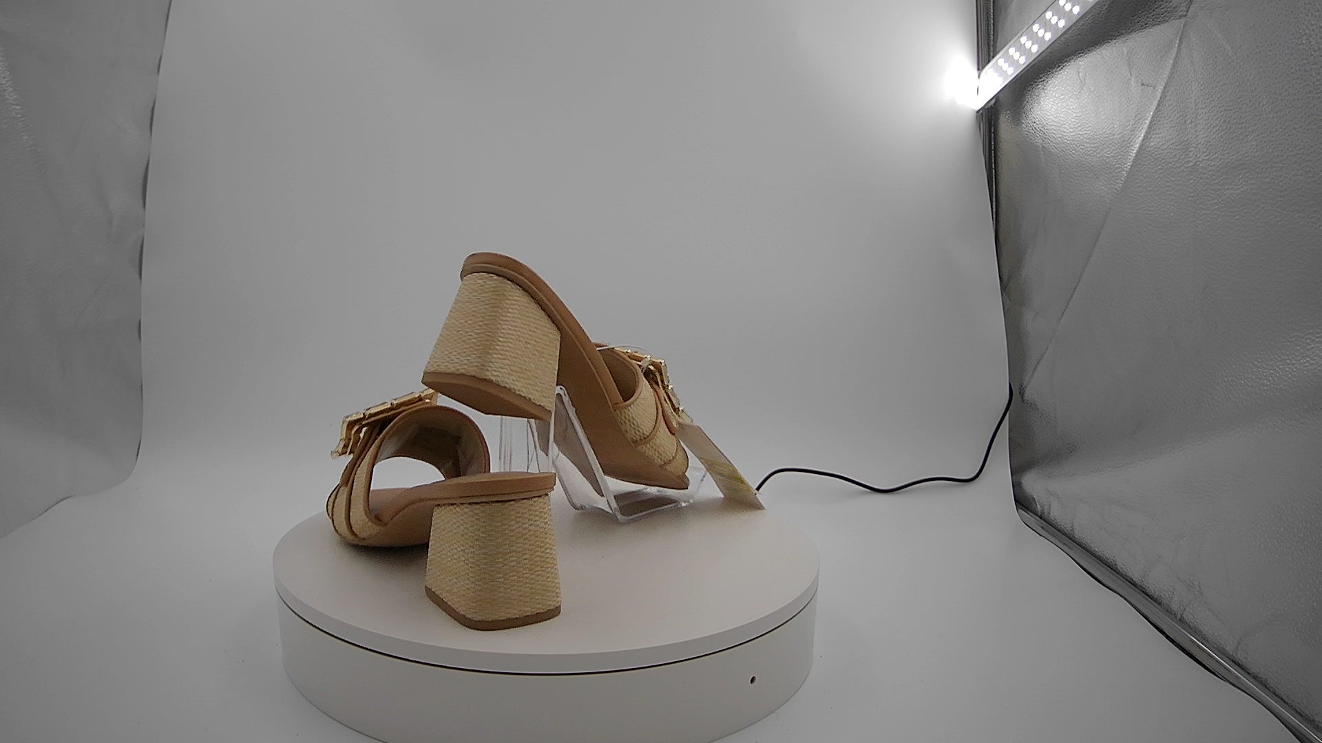 Women's Kathleen Raffia Buckle Block Heels - A New Day Beige 7.5: Slip-On, Open Square Toe, Textured Outsole, Medium Width