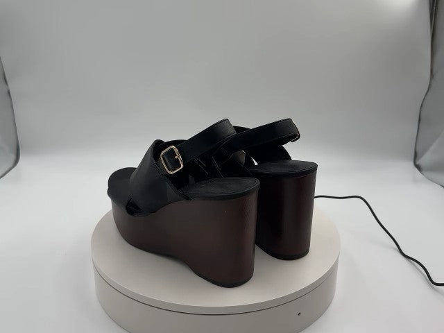 Women's Naomi Wood Wedge Heels with Memory Foam Insole - Universal Thread Black 8.5: Ankle Strap, Open Round Toe, Buckle Closure