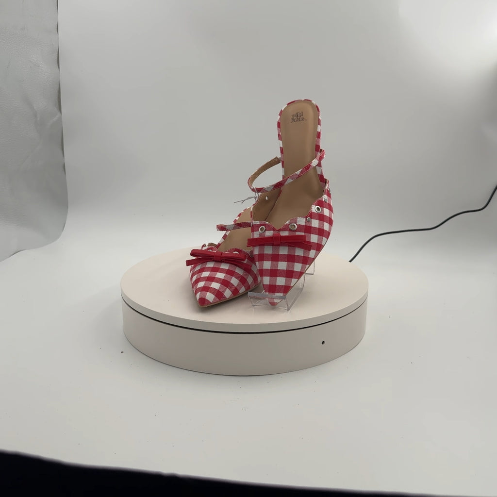 Women's Lysandra Gingham Eyelet Kitten Heels - Wild Fable Red 10: Slip-On Pumps, Pointed Toe, 2" Louis Heel, Textured Outsole
