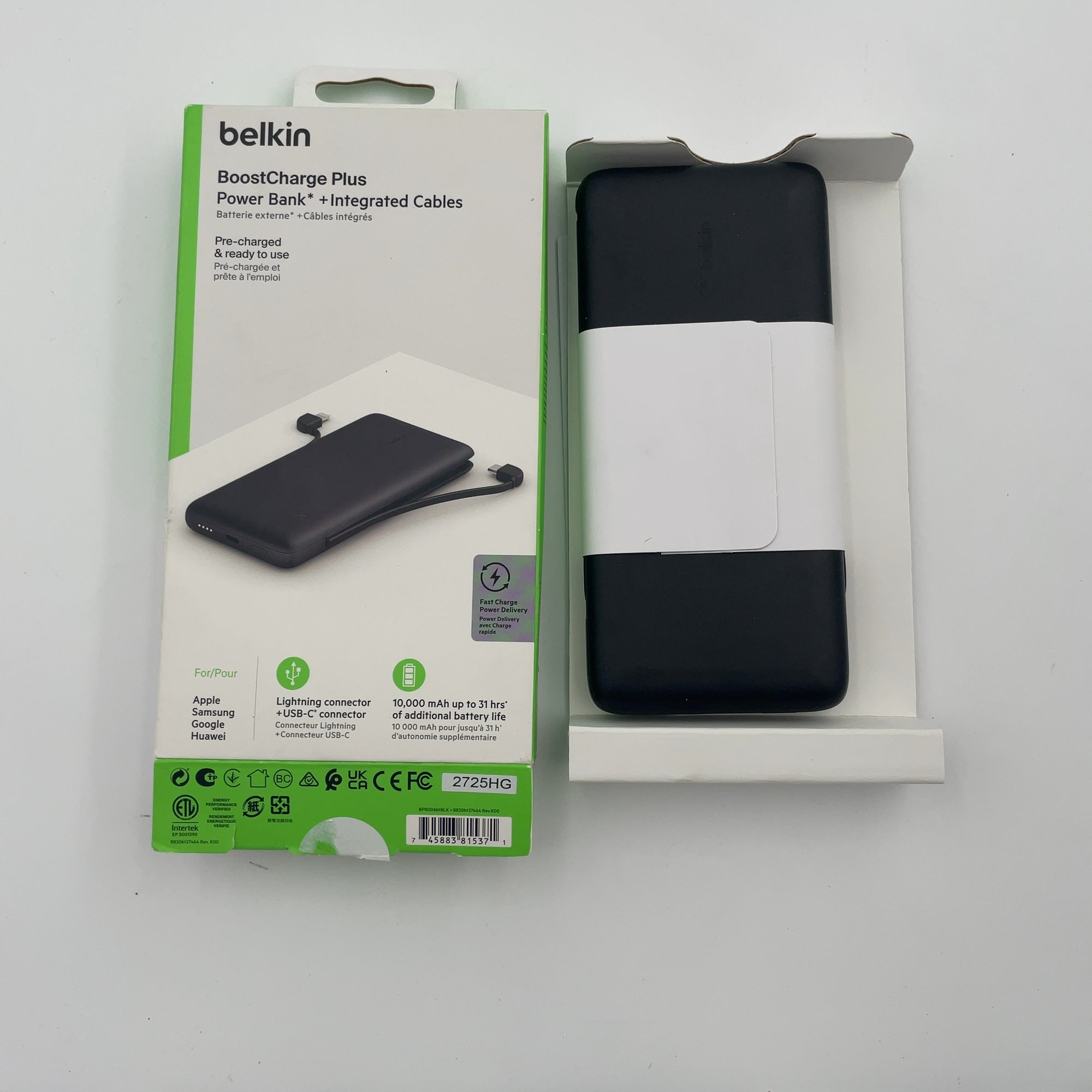 Belkin 10000 Mah 23W Power Bank Usb-C + Lightning Cables + Usb-C Port - Black