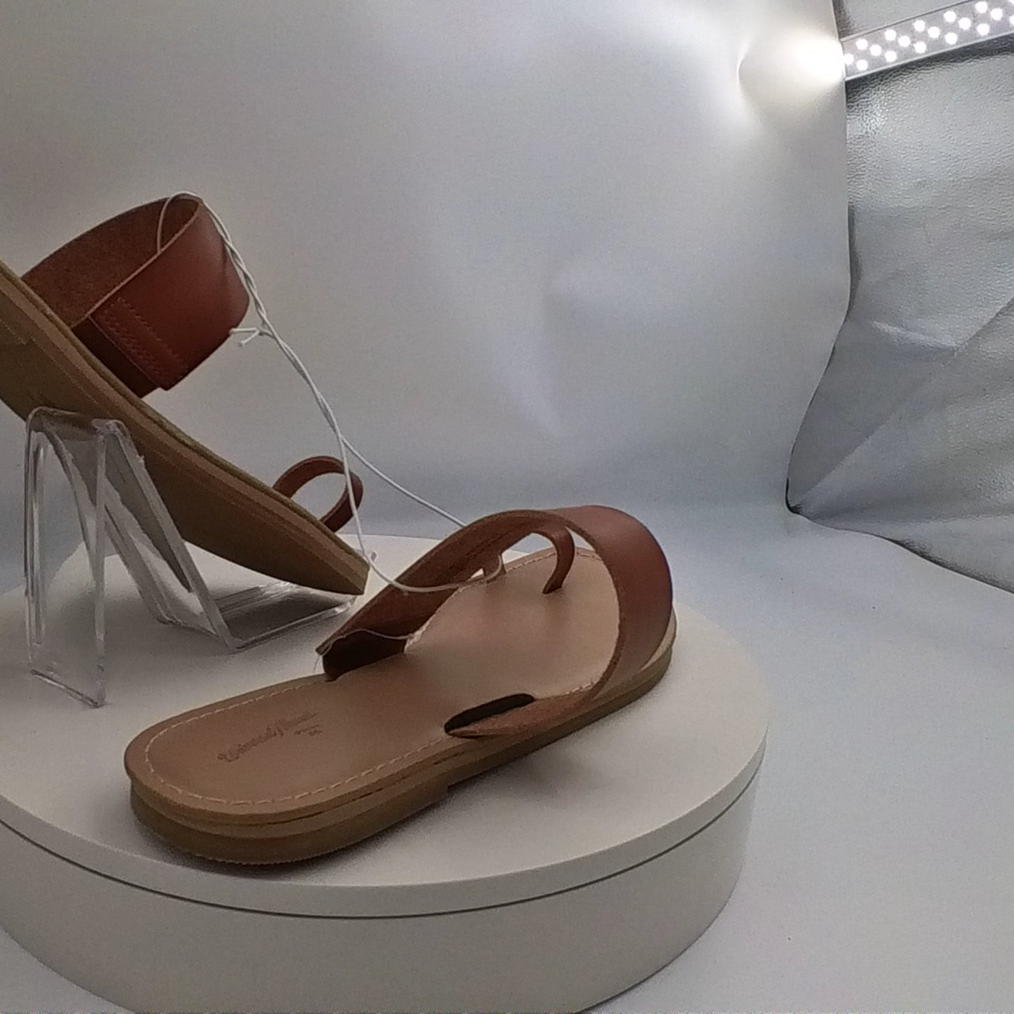 Women's Juno Toe Ring Flat Sandals - Universal Thread Cognac 9: Slip-On, Memory Foam, Square Open Toe