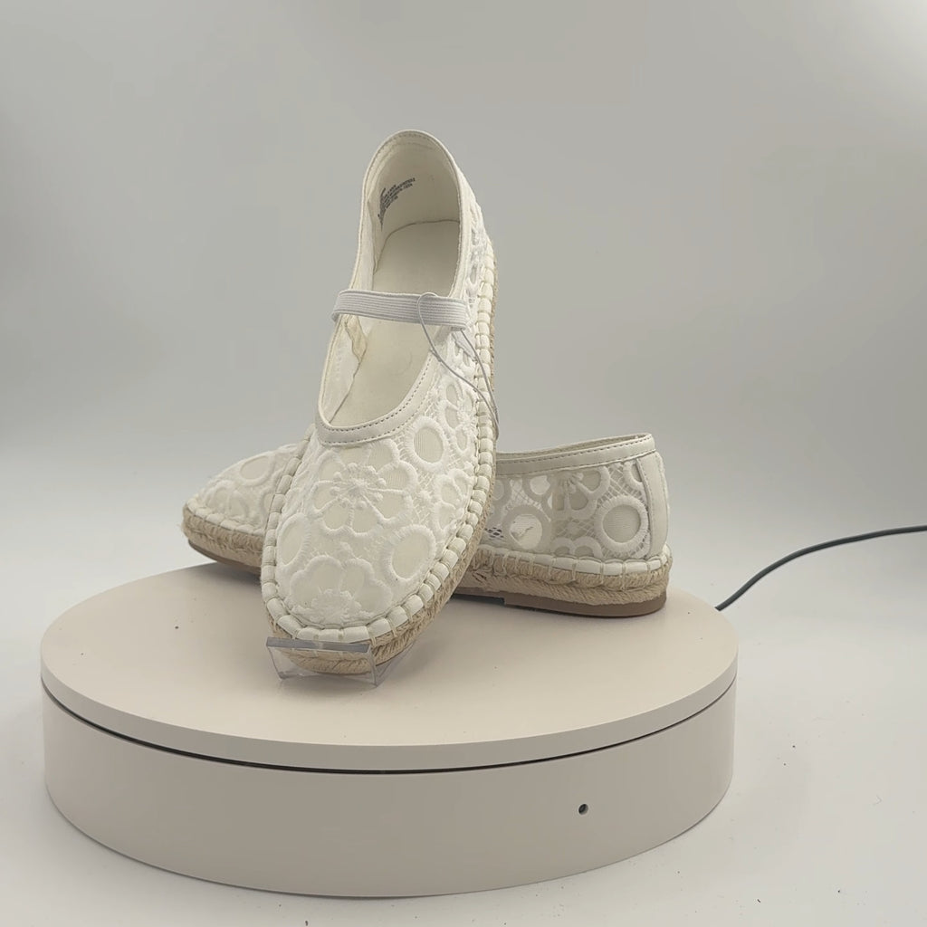 Women's Celia Floral Lace Mary Jane Espadrille Flat With Memory Foam Insole - Universal Thread White 8: Breathable Mesh, Pull-On Style