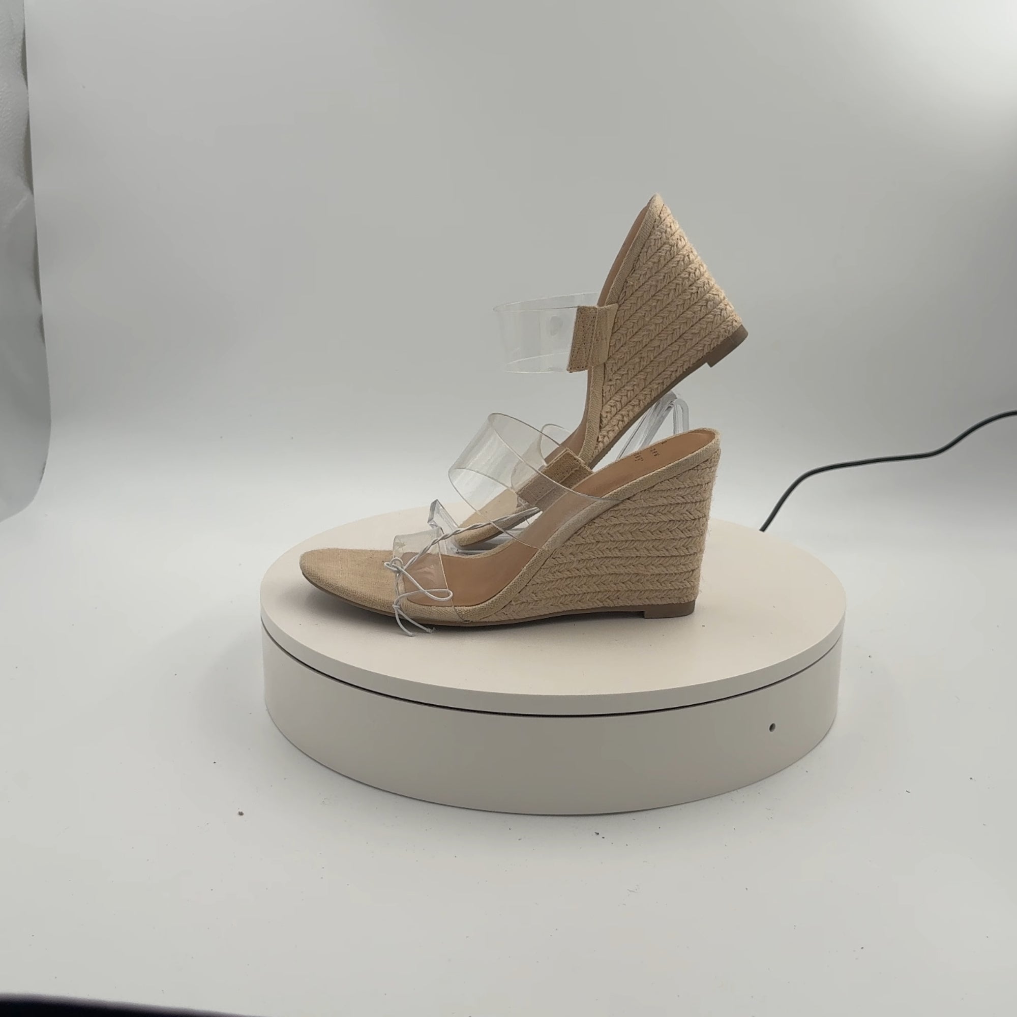 Women's Ansel Double Band Open Toe Wedge Heels With Memory Foam Insole - A New Day Tan 6.5: Slip-On, Platform Heel