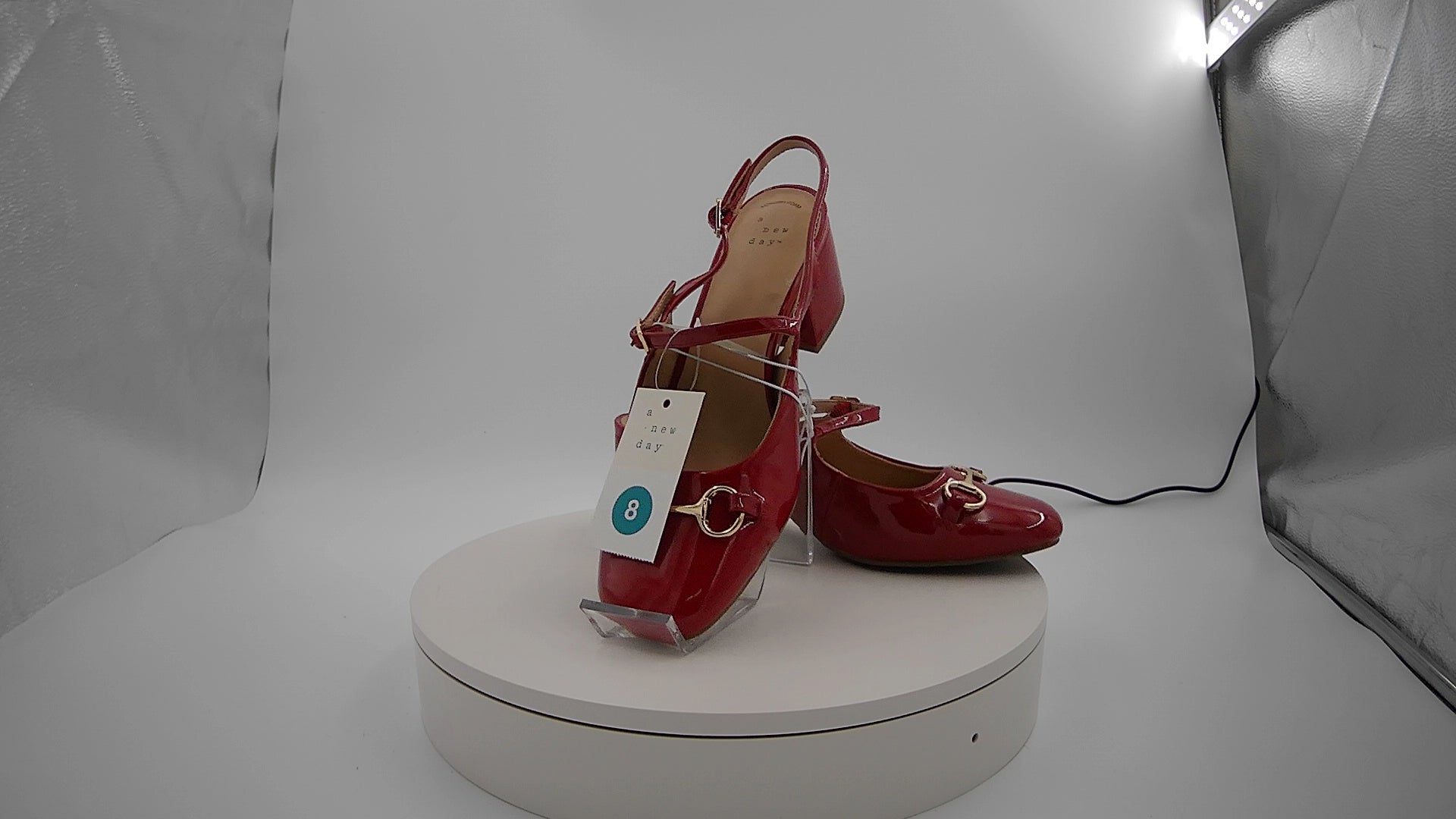 Women's Lucky Square Toe Mary Jane Heel with Memory Foam Insole - A New Day Red 8: Faux Leather, Block Heel, Buckle Closure