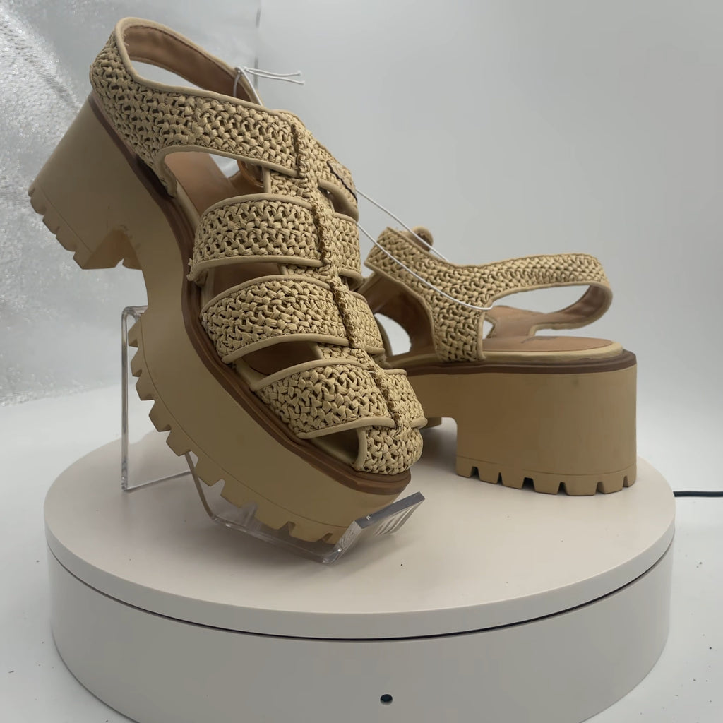 Women's Elide Raffia Fisherman Platform Heels With Memory Foam Insole - Wild Fable Tan 7.5: Wedge, Buckle Closure
