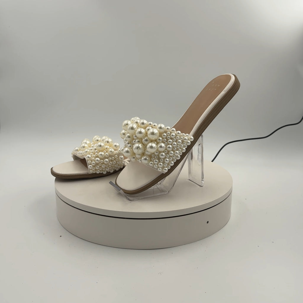 Women's Nylah Pearl Slide Sandals - A New Day Cream 9.5: Open Toe, Memory Foam Insole, Textured Tpr Outsole, Faux Leather
