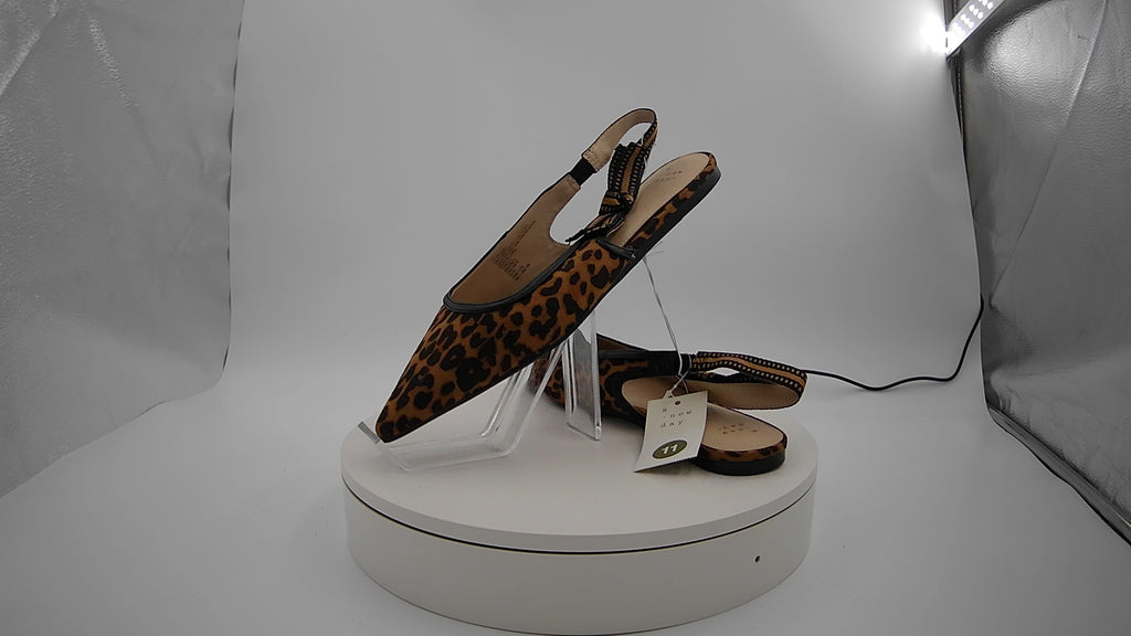 Women's London Sling Back Flats - A New Day Brown 11: Slip-On Tuxedo Flats, Cushioned Insole, Pointed Toe, Microsuede