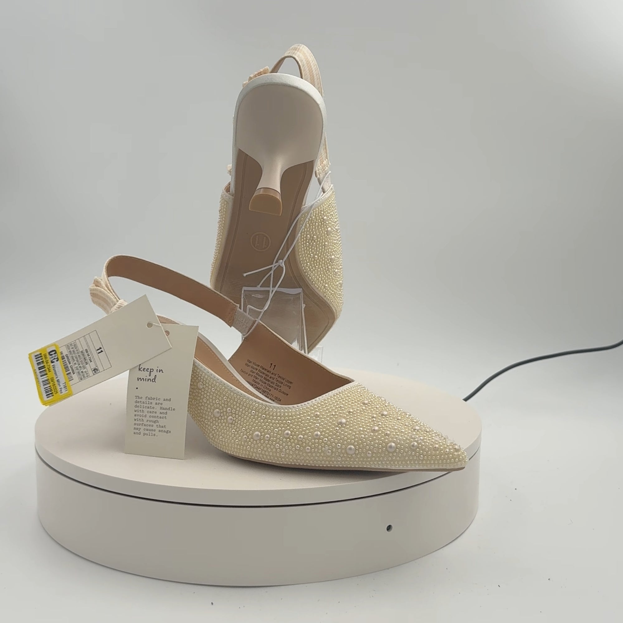 Women's Milan Pearl Slingback Heels - A New Day Ivory 11: Satin Pointed Toe, Cushioned Insole