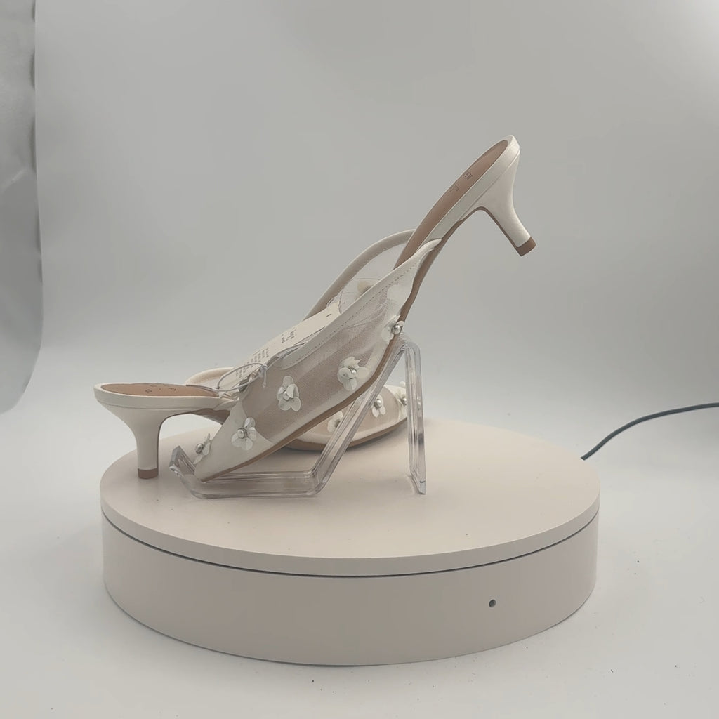 Women's Delilah Mesh Floral Mule Heels - A New Day White 9: Kitten, Medium Width, Textured Outsole