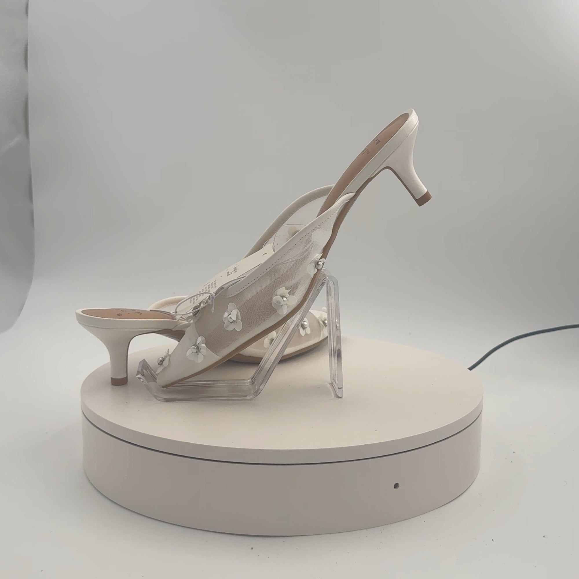 Women's Delilah Mesh Floral Mule Heels - A New Day White 9: Kitten, Medium Width, Textured Outsole