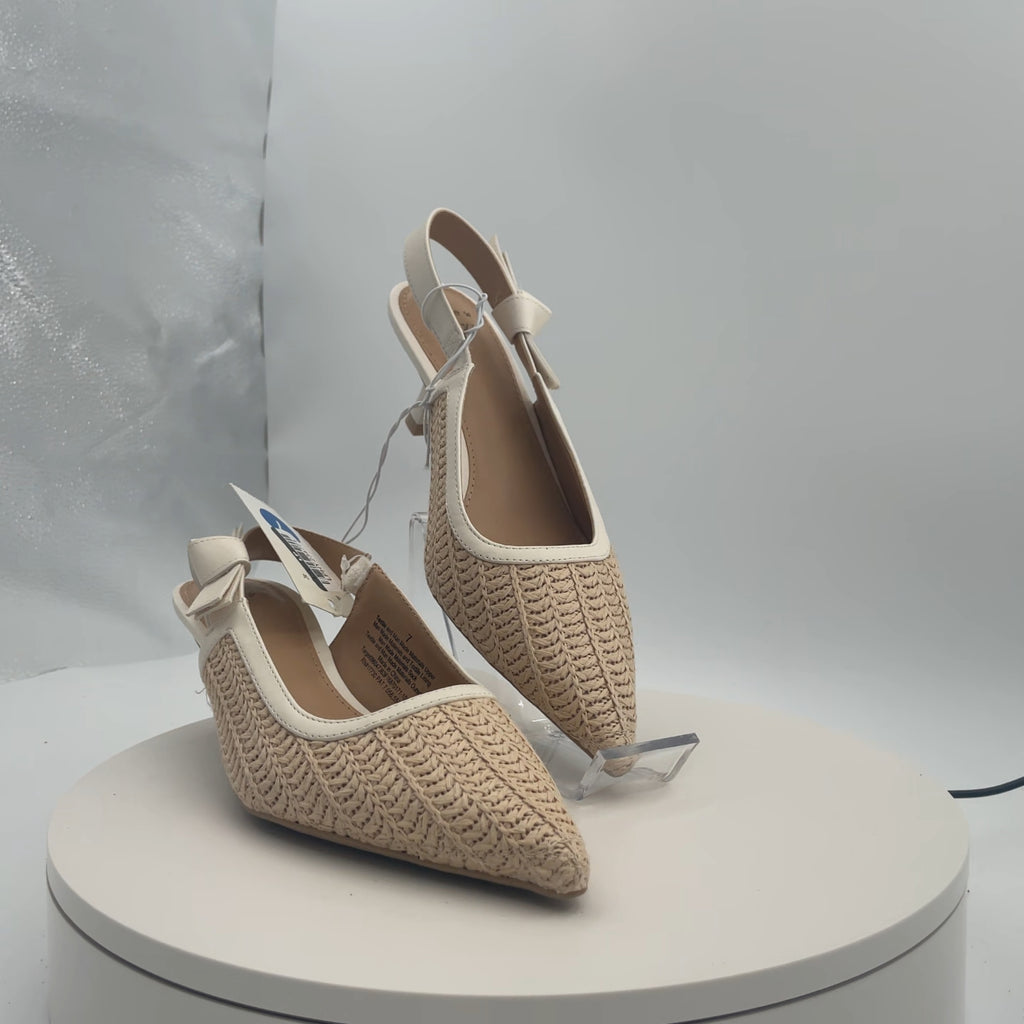 Women's Milan Raffia Slingback Heels - A New Day Beige 7: Cushioned Insole, Pointed Toe, Textured Outsole, Medium Width