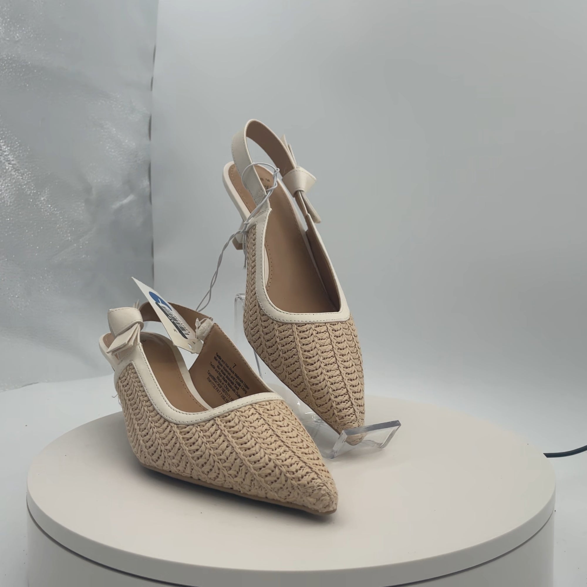 Women's Milan Raffia Slingback Heels - A New Day Beige 7: Cushioned Insole, Pointed Toe, Textured Outsole, Medium Width