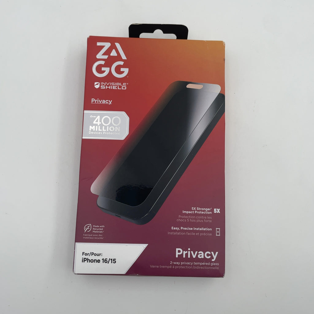Zagg Apple Iphone 16/Iphone 15 Glass Elite Privacy Screen Protector: Anti-Fingerprint, Scratch-Resistant