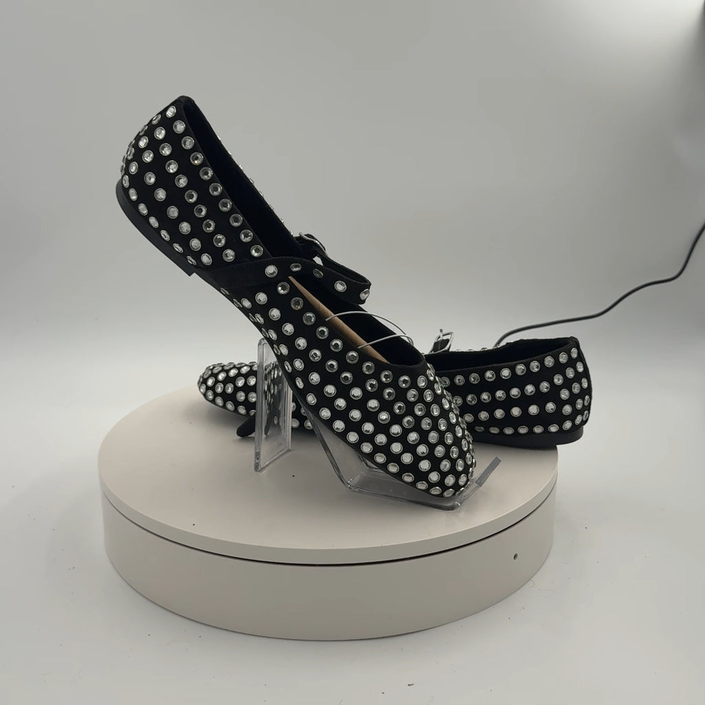 Women's Issa Rhinestone Mary Jane Ballet Flats - A New Day Black 11: Medium Width, Pull-On Style