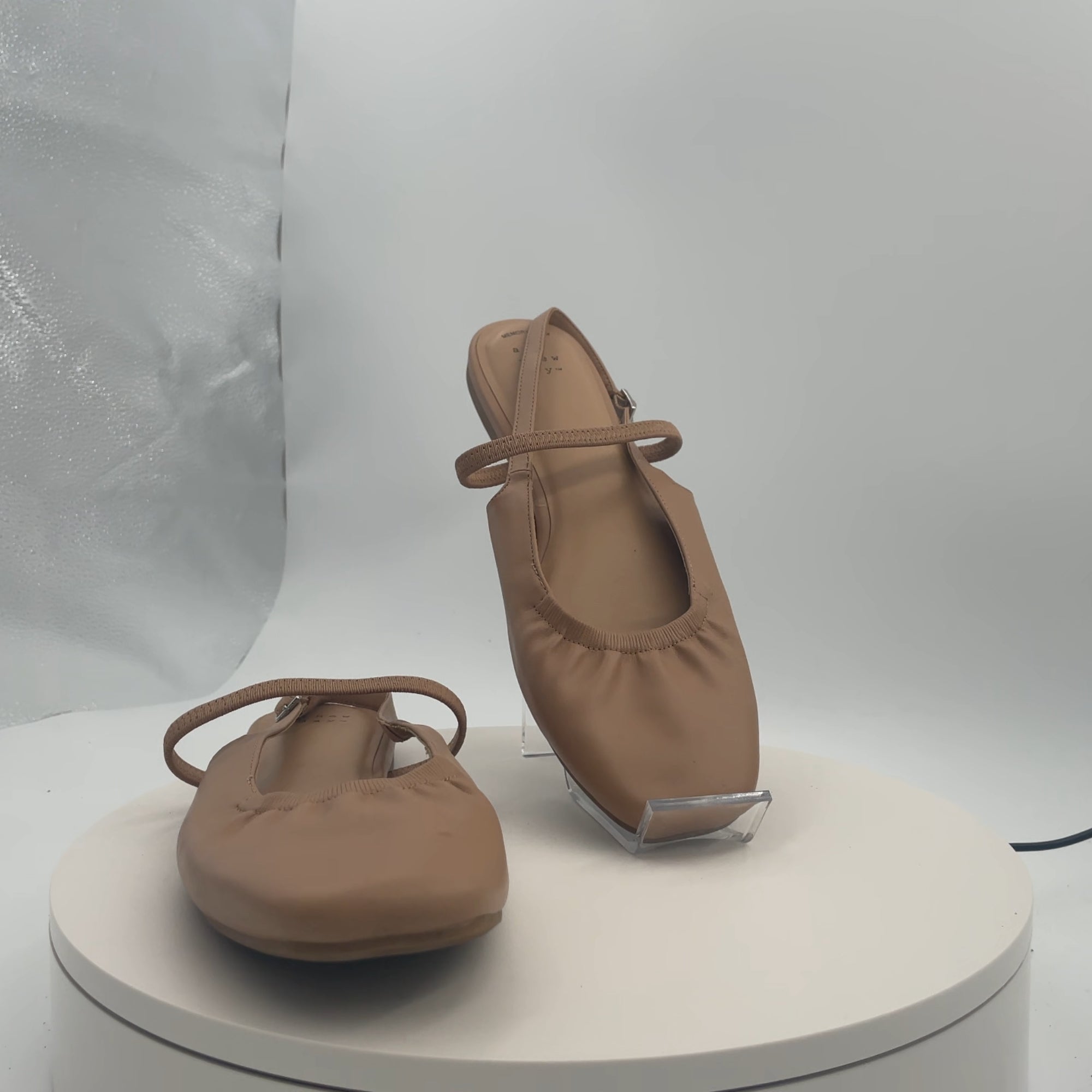 Women's Vada Slingback Scrunch Toe Flats - A New Day Tan 10: Memory Foam, Faux Leather, Buckle Closure