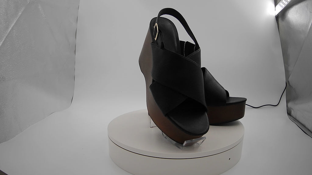 Women's Naomi Wood Wedge Heels with Memory Foam Insole - Universal Thread Black 9.5: Ankle Strap, Open Toe, 4.25" Heel