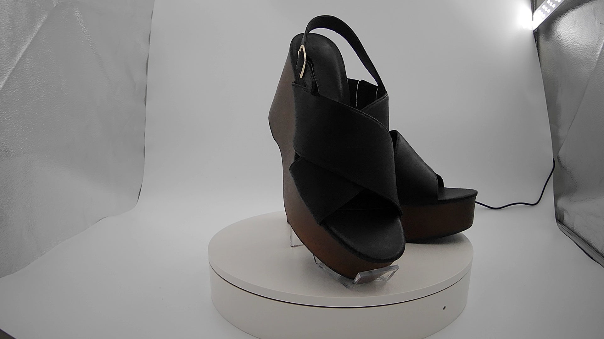 Women's Naomi Wood Wedge Heels with Memory Foam Insole - Universal Thread Black 9.5: Ankle Strap, Open Toe, 4.25" Heel