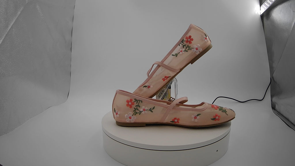 Women's Elsa Floral Mesh Mary Jane Flats - Wild Fable Pink 10: Memory Foam, Buckle Closure, Textured Outsole