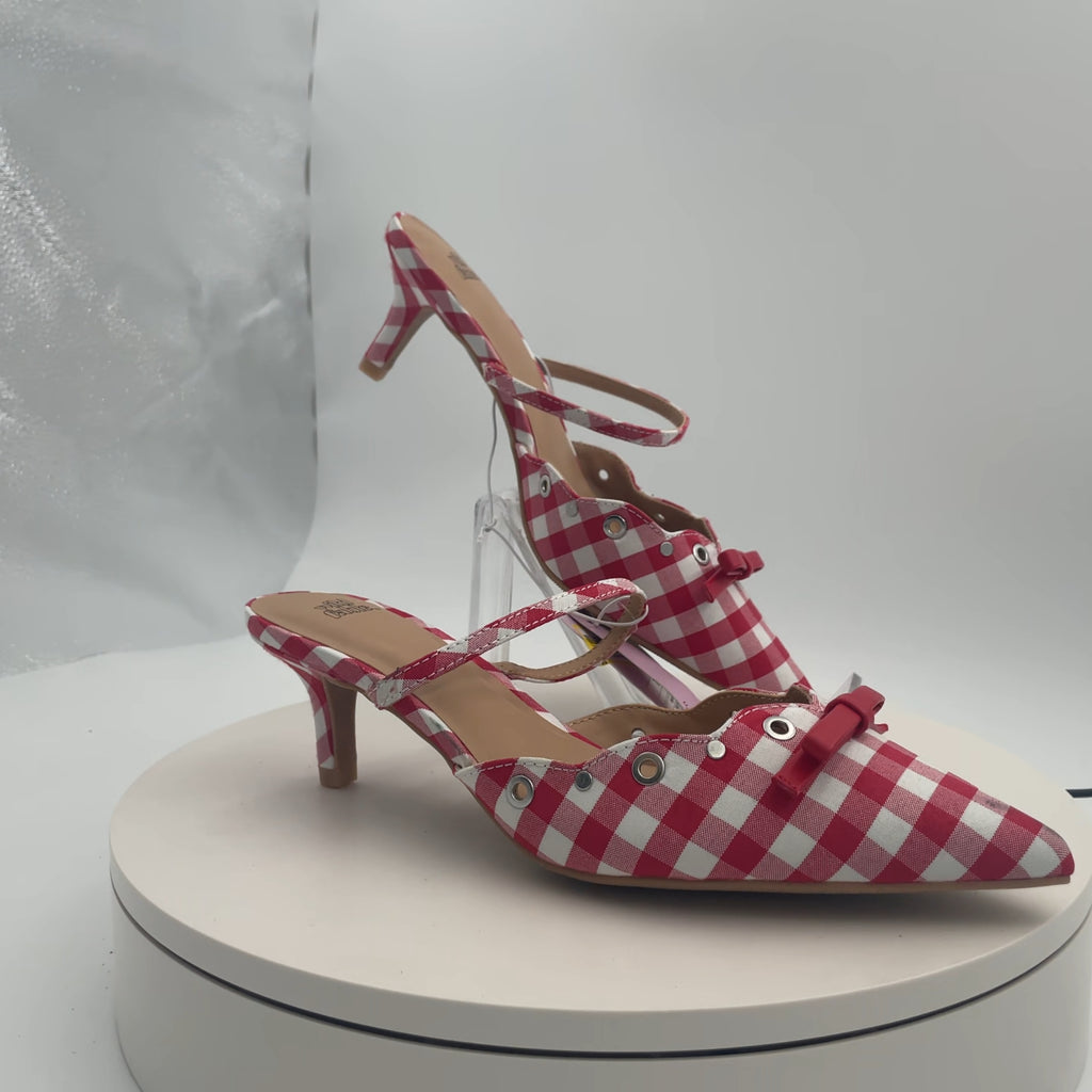 Women's Lysandra Gingham Eyelet Kitten Heels - Wild Fable Red 7.5: Slip-On Pumps, Pointed Toe, 2" Louis Heel, Textured Outsole