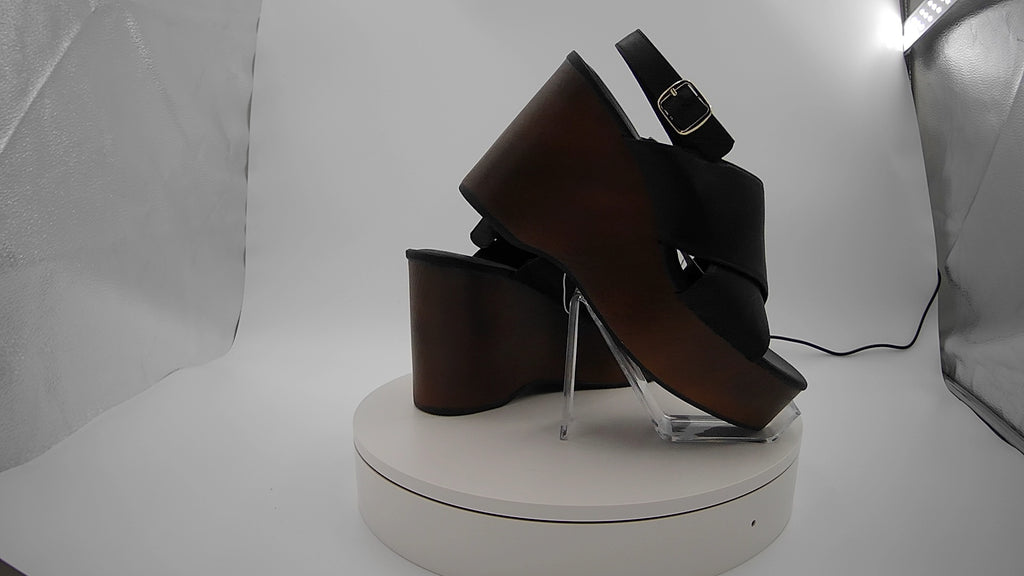 Women's Naomi Wood Wedge Heels with Memory Foam Insole - Universal Thread Black 9.5: Ankle Strap, Open Toe, 4.25" Heel