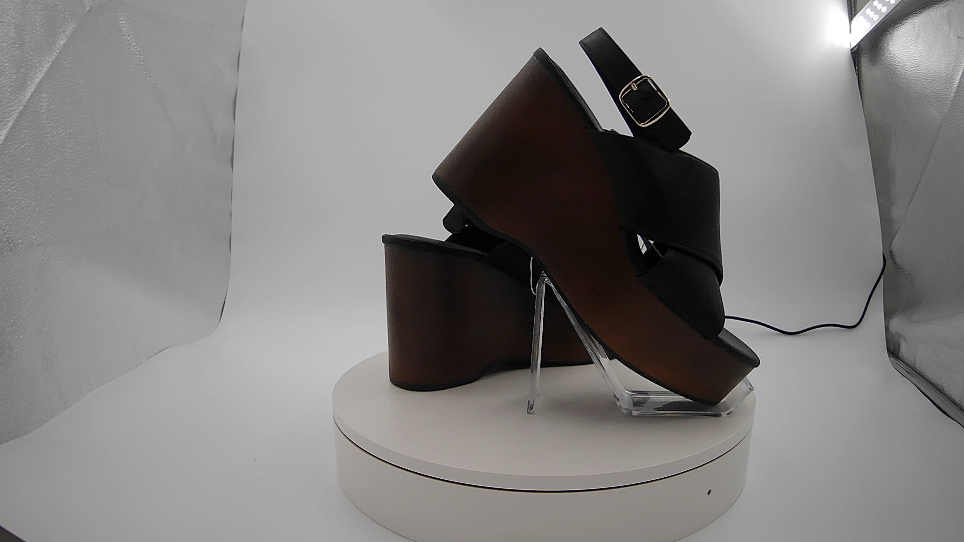 Women's Naomi Wood Wedge Heels with Memory Foam Insole - Universal Thread Black 9.5: Ankle Strap, Open Toe, 4.25" Heel