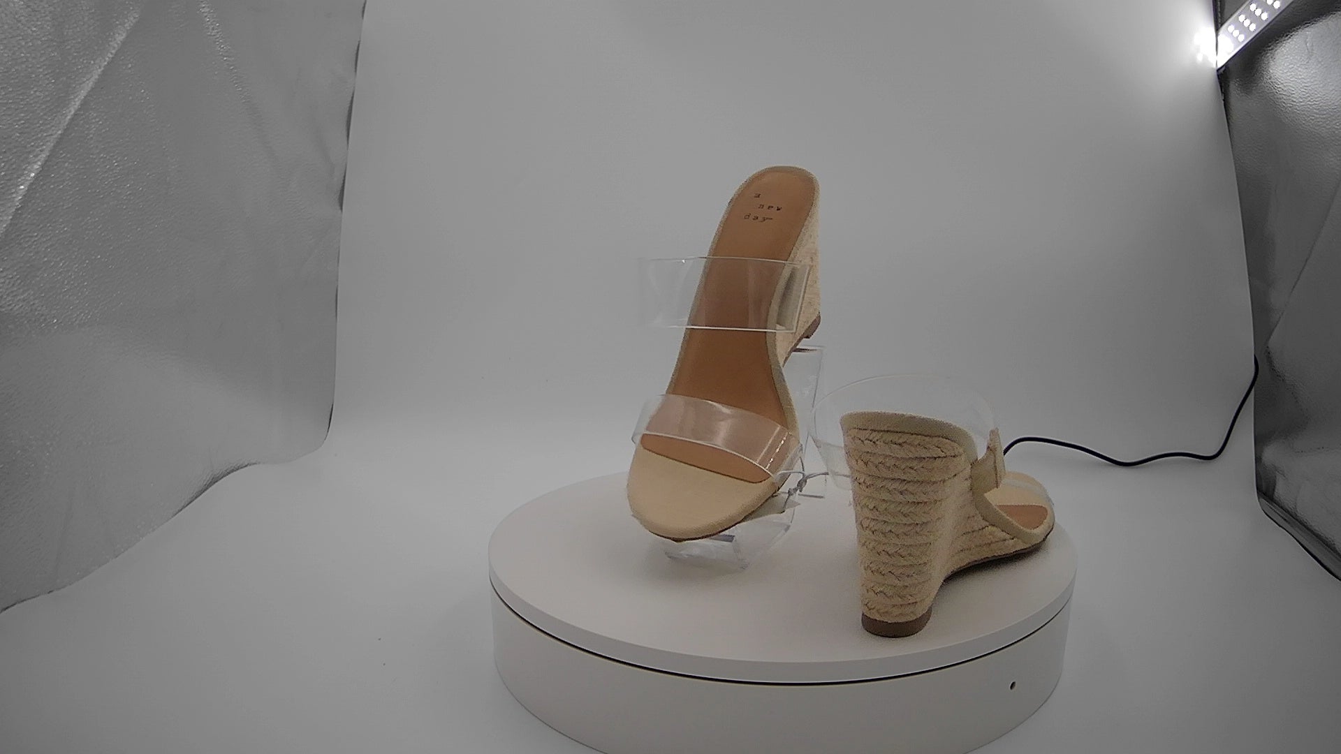 Women's Ansel Double Band Open Toe Wedge Heels with Memory Foam Insole - A New Day Tan 7: Slip-On Platform