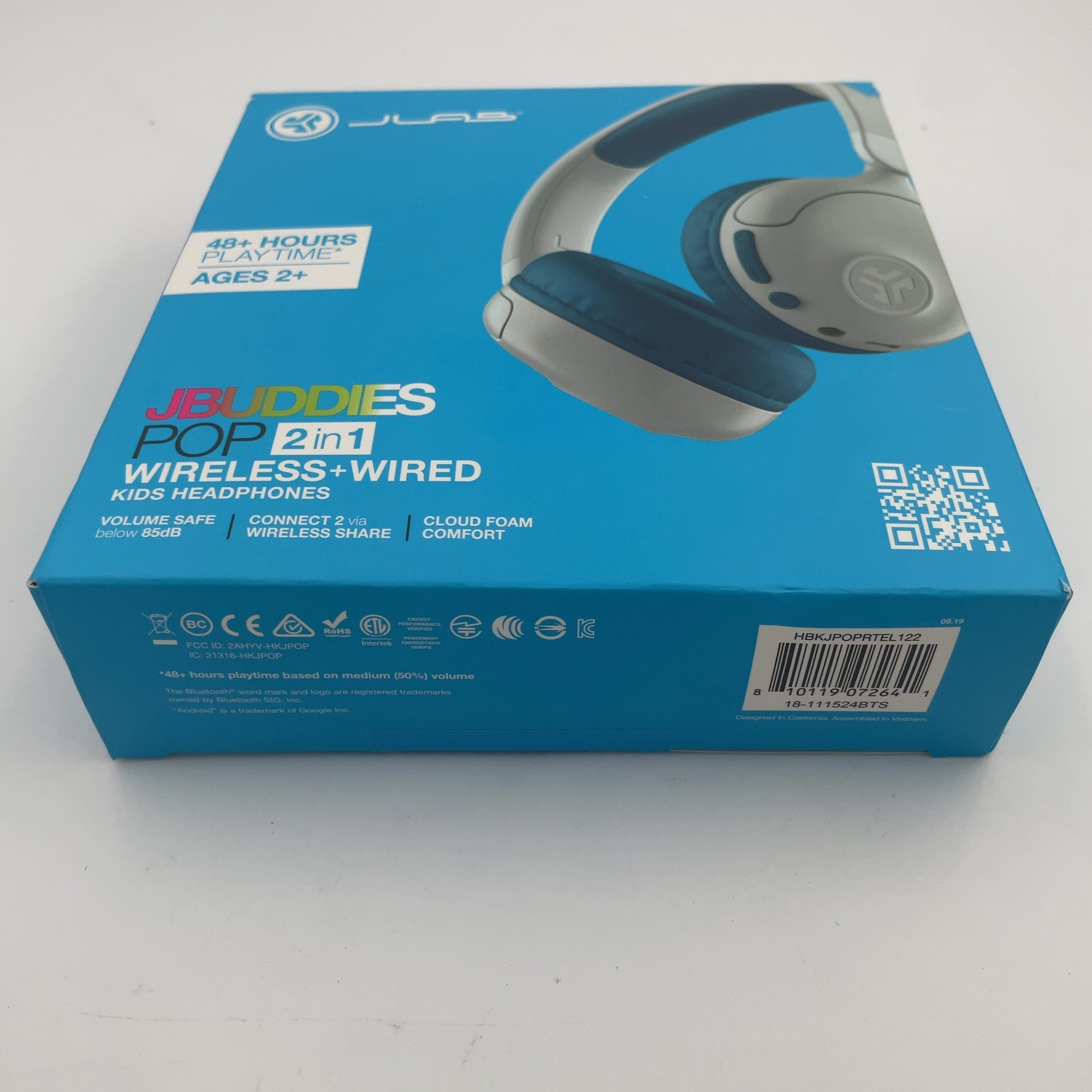 Jlab Jbuddies Pop Bluetooth Wireless Kids' Headphones - Teal: Over-Ear, Built-In Mic, Water-Resistant