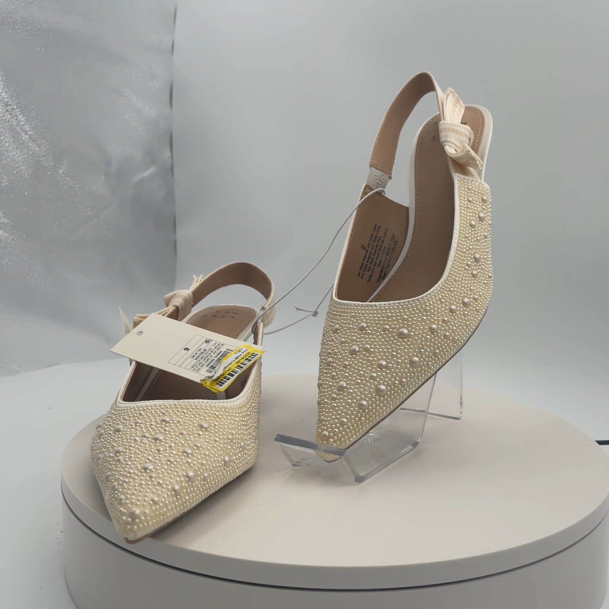 Women's Milan Pearl Slingback Heels - A New Day Ivory 9: Closed Pointed Toe, Cushioned Insole, Satin Finish, Medium Width