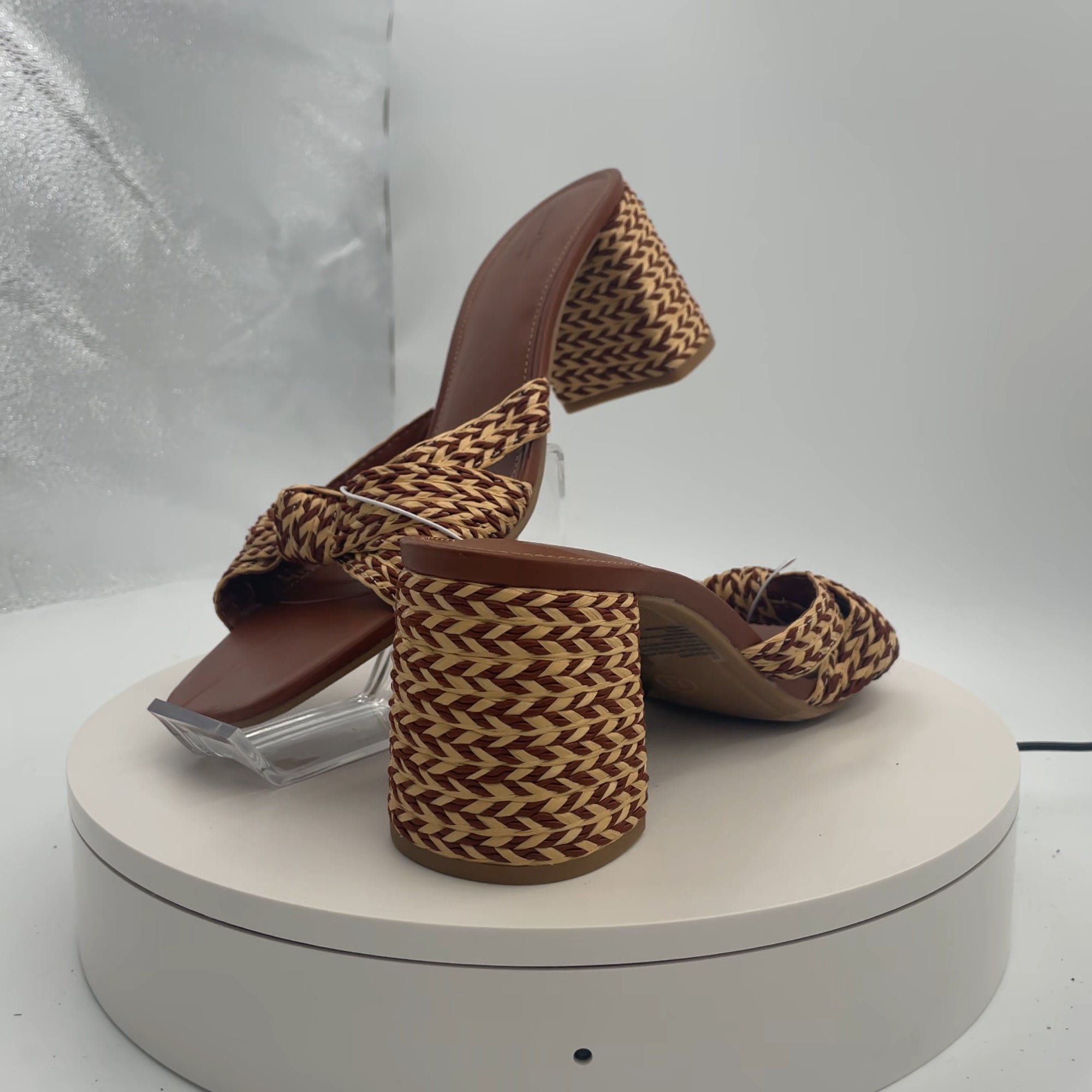 Women's Aaliyah Raffia Strappy Knot Sandal Heels - Universal Thread Cognac 11: Block Heel, Open Toe