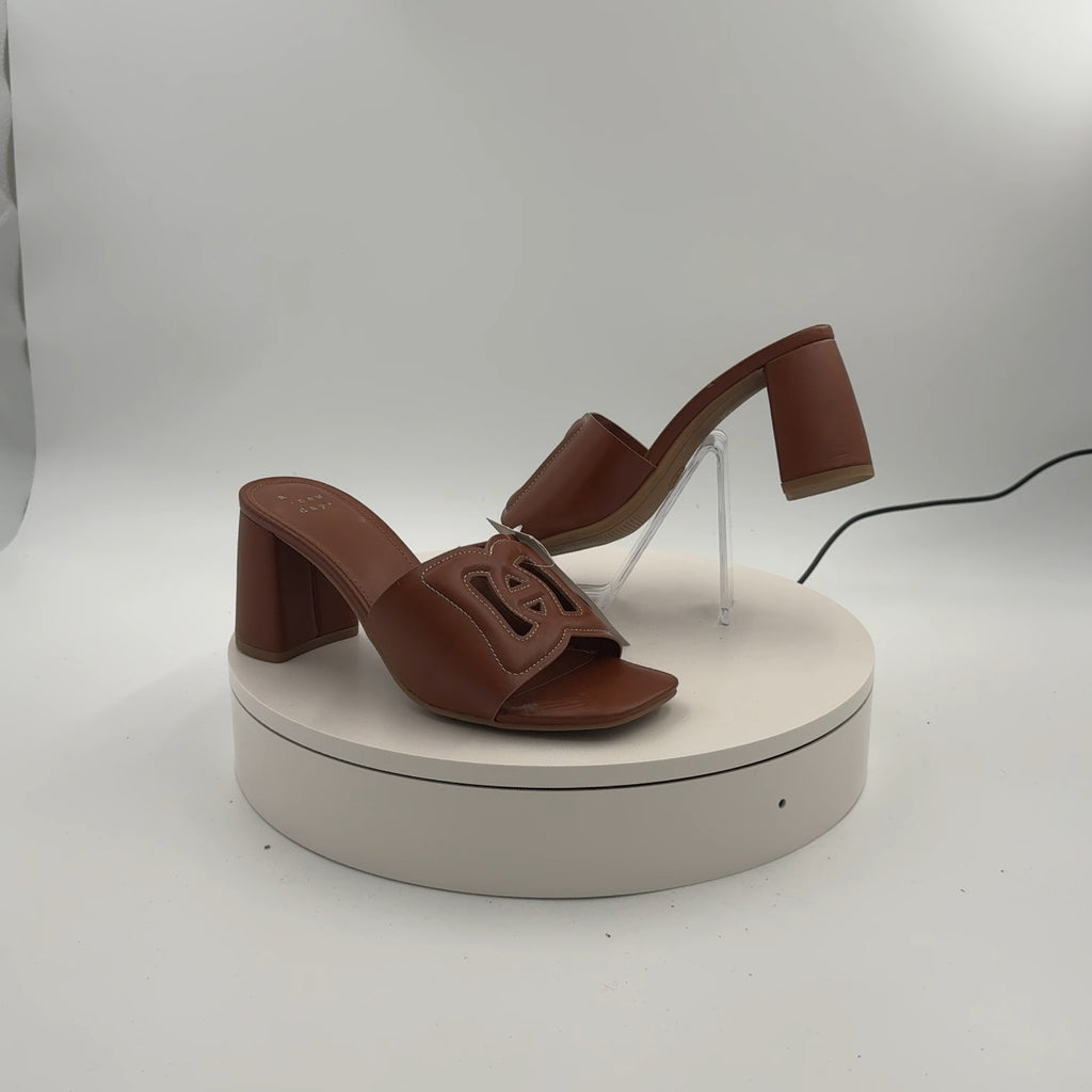 Women's Arden Chop Out Block Heels With Memory Foam Insole - A New Day Cognac 6: Slip-On, Open Toe, Medium Width