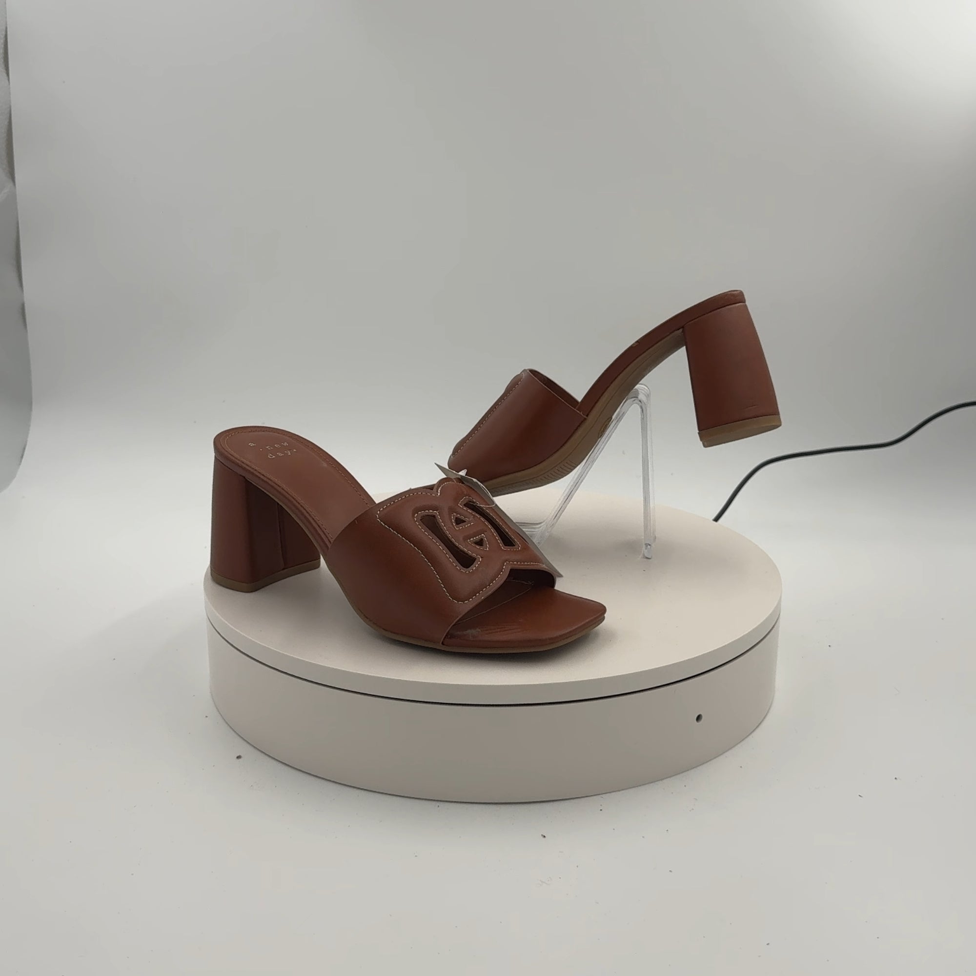Women's Arden Chop Out Block Heels With Memory Foam Insole - A New Day Cognac 6: Slip-On, Open Toe, Medium Width