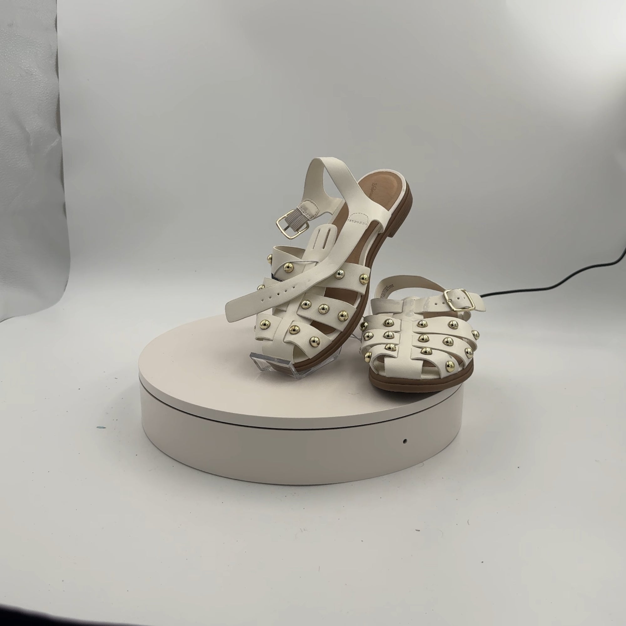Women's Winnie Studded Fisherman Sandals - Universal Thread Off-White 6.5: Adjustable Buckle Strap, Closed Round Toe
