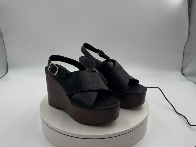 Women's Naomi Wood Wedge Heels with Memory Foam Insole - Universal Thread Black 6.5: Ankle Strap, Open Toe