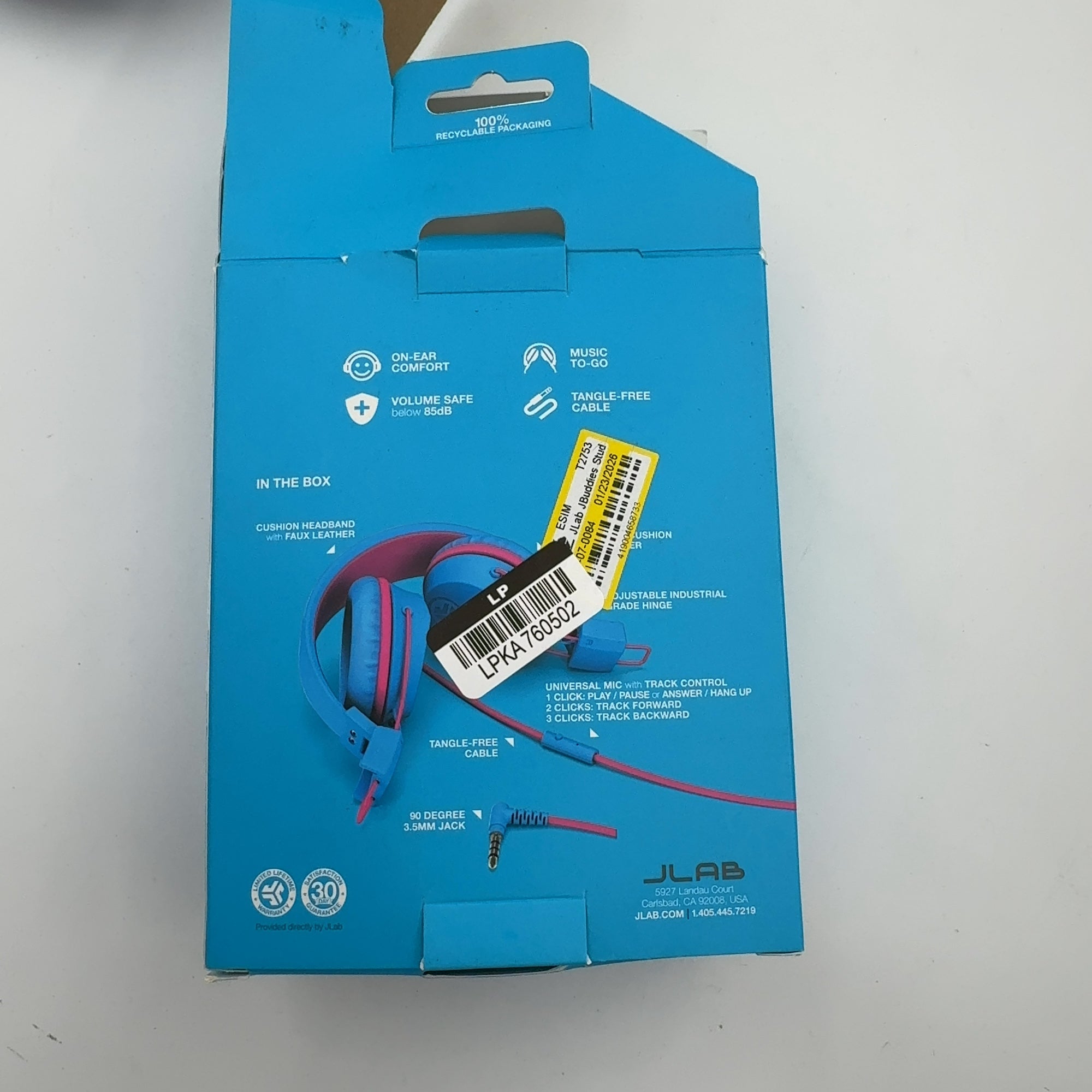 JLab JBuddies Studio On-Ear Kids Wired Headphones - Pink/Blue: Adjustable, Tangle-Resistant