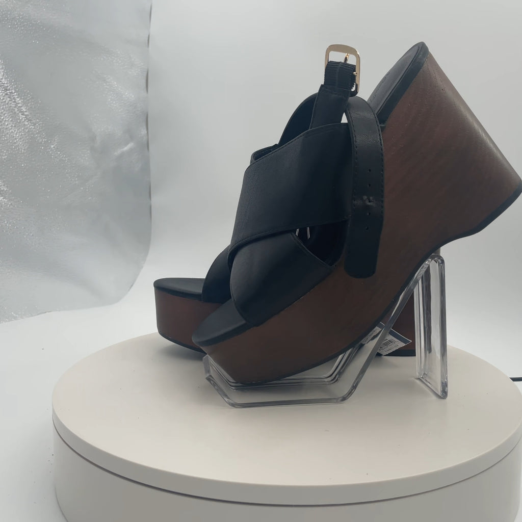 Women's Naomi Wood Wedge Heels With Memory Foam Insole - Universal Thread Black 7: Ankle Strap, Open Toe