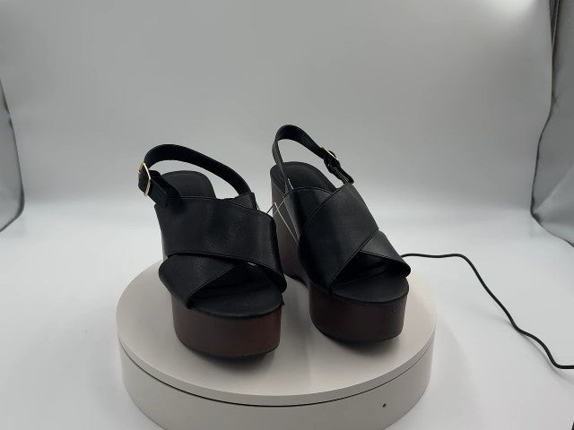 Women's Naomi Wood Wedge Heels with Memory Foam Insole - Universal Thread Black 6.5: Ankle Strap, Open Toe