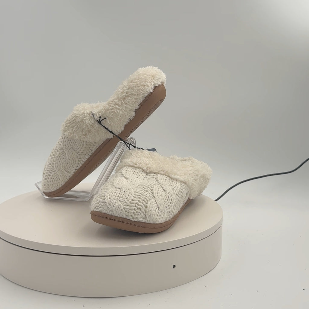 Dluxe By Dearfoams Women's Carol Slippers - Cream S: Indoor/Outdoor Cushioned Slide, Machine Washable, Closed Round Toe