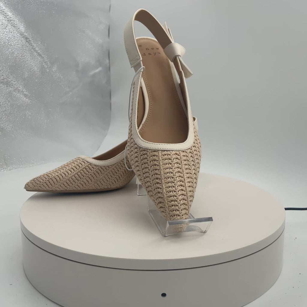 Women's Milan Raffia Slingback Heels - A New Day Beige 8: Closed Pointed Toe, Cushioned Insole, Textured Outsole