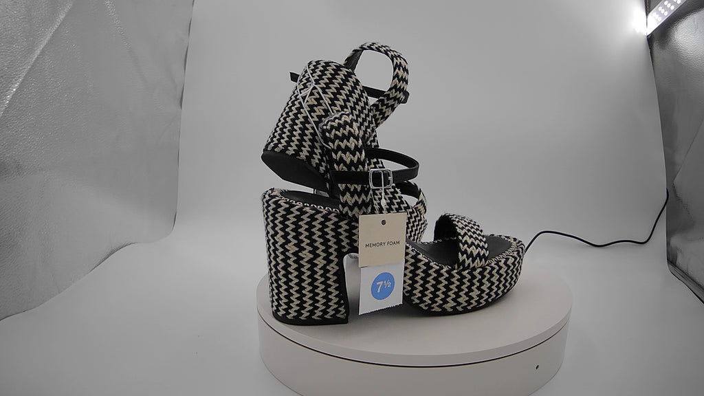 Women's Madeline Woven Platform Sandal Heels with Memory Foam Insole - Universal Thread Black 7.5: Ankle Strap, Block Heel