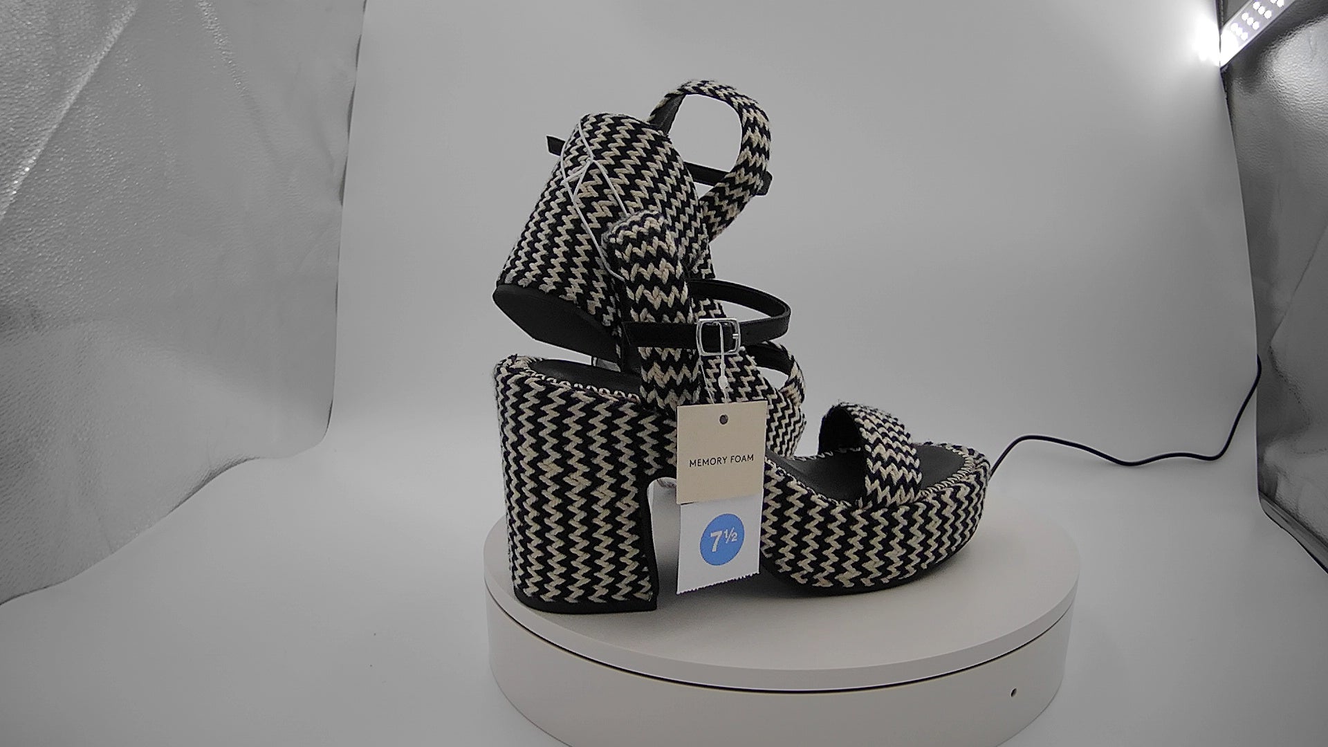 Women's Madeline Woven Platform Sandal Heels with Memory Foam Insole - Universal Thread Black 7.5: Ankle Strap, Block Heel