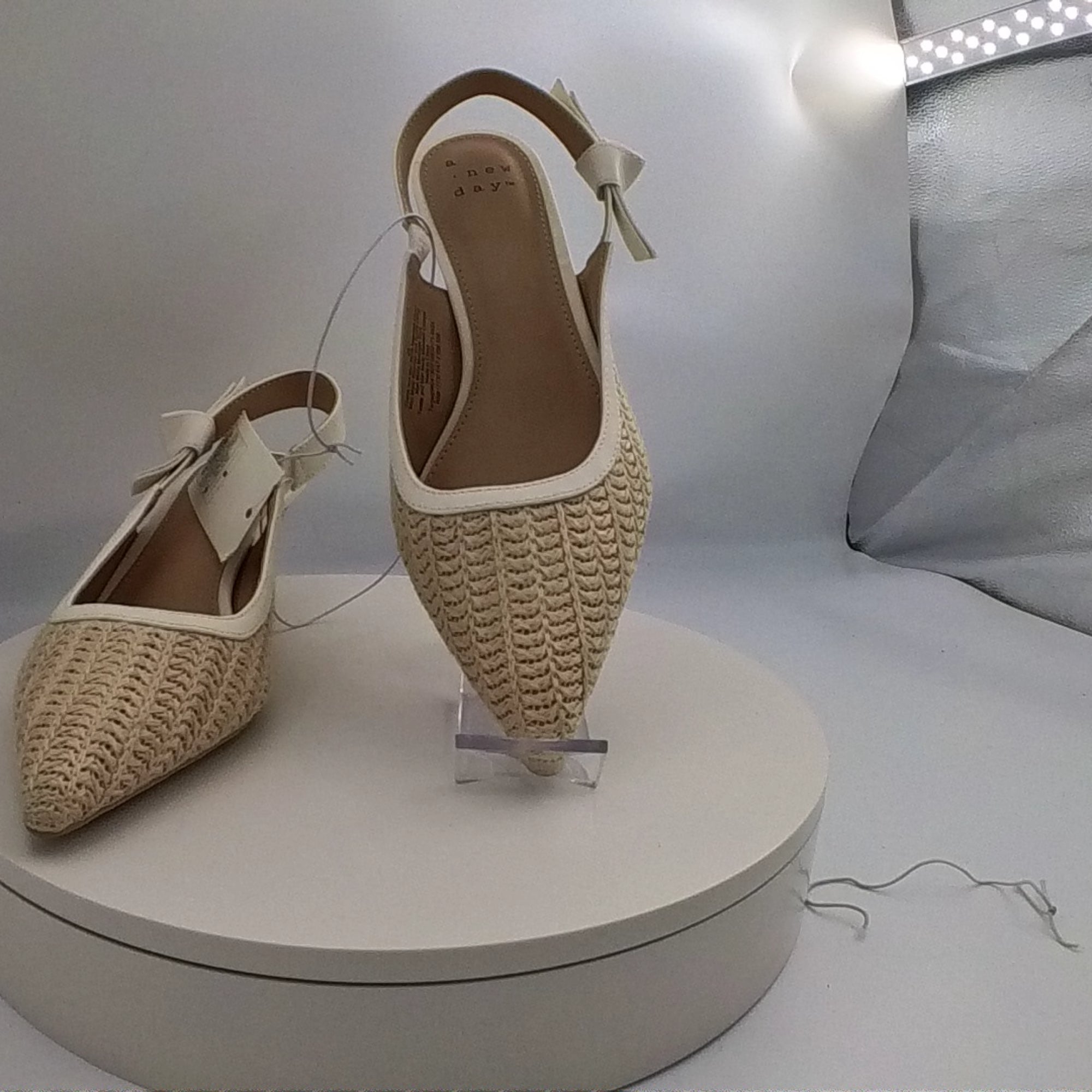 Women's Milan Raffia Slingback Heels - A New Day Beige 8: Closed Pointed Toe, Cushioned Insole, Textured Outsole - Used Good U001