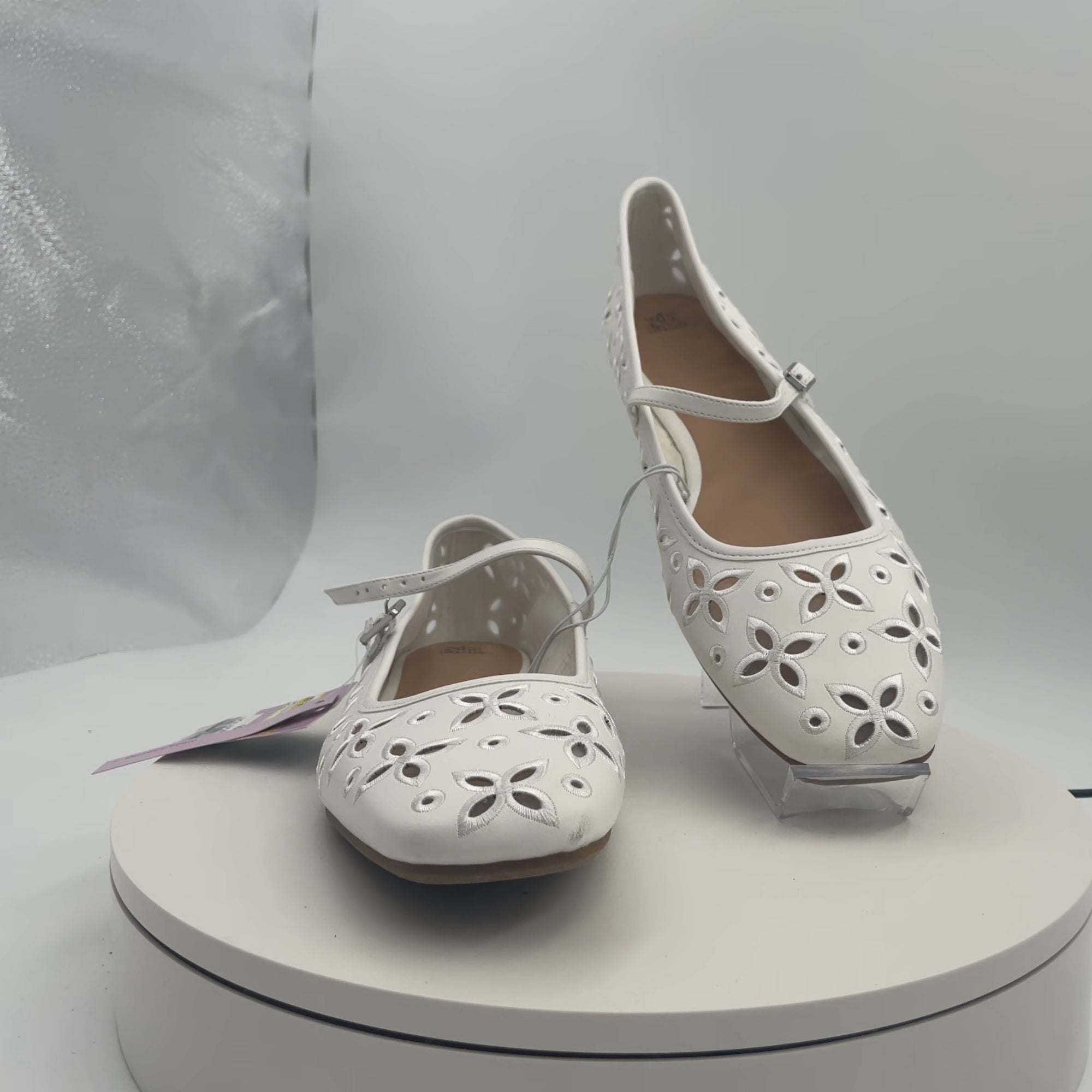 Women's Elsa Eyelet Mary Jane Ballet Flats With Memory Foam Insole - Wild Fable White 10: Faux Leather, Buckle Closure, Textured Outsole