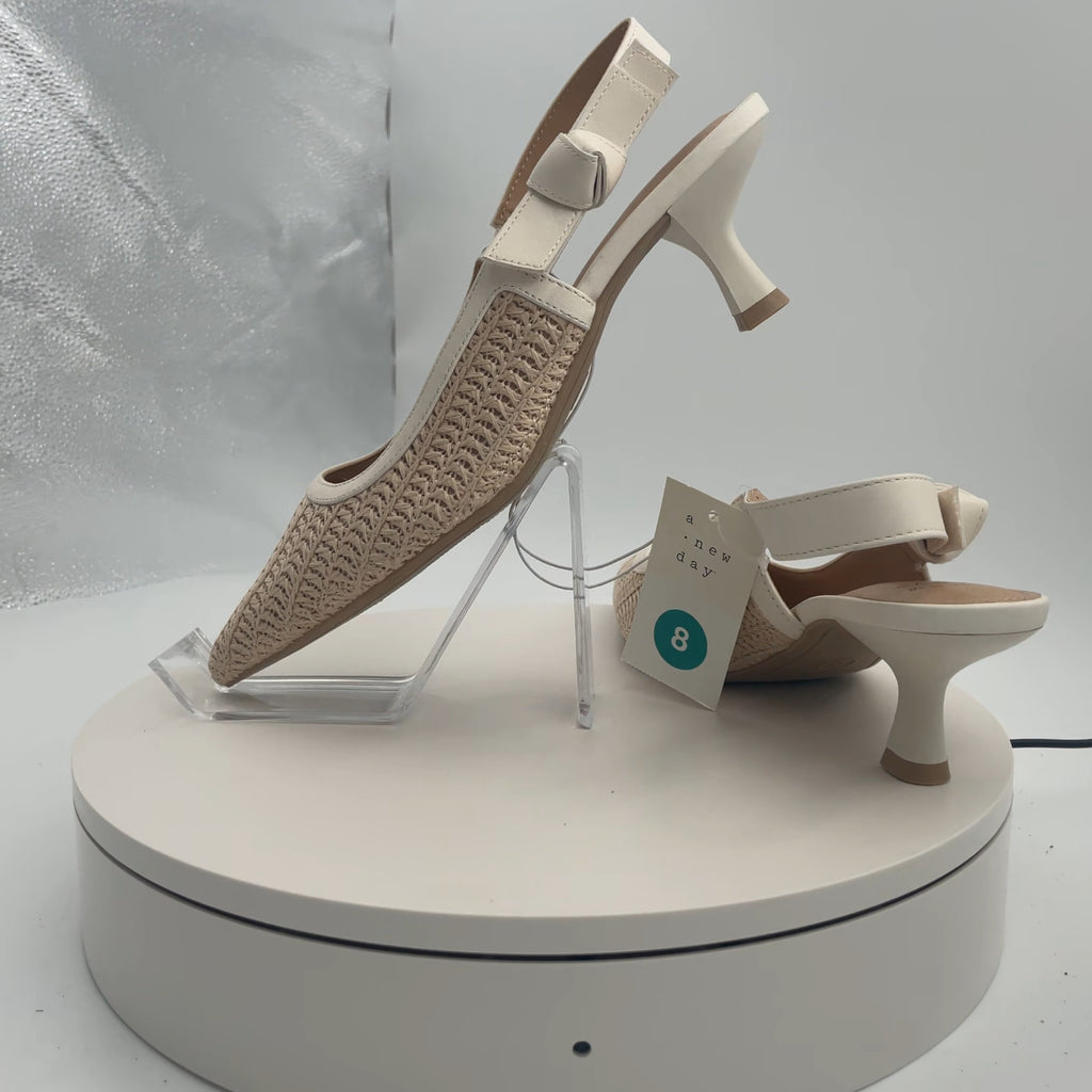 Women's Milan Raffia Slingback Heels - A New Day Beige 8: Closed Pointed Toe, Cushioned Insole, Textured Outsole