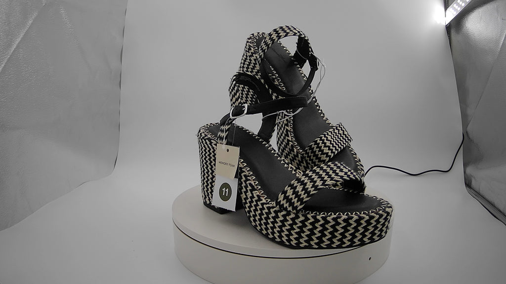 Women's Madeline Woven Platform Sandal Heels with Memory Foam Insole - Universal Thread Black 11: Ankle Strap, Block Heel