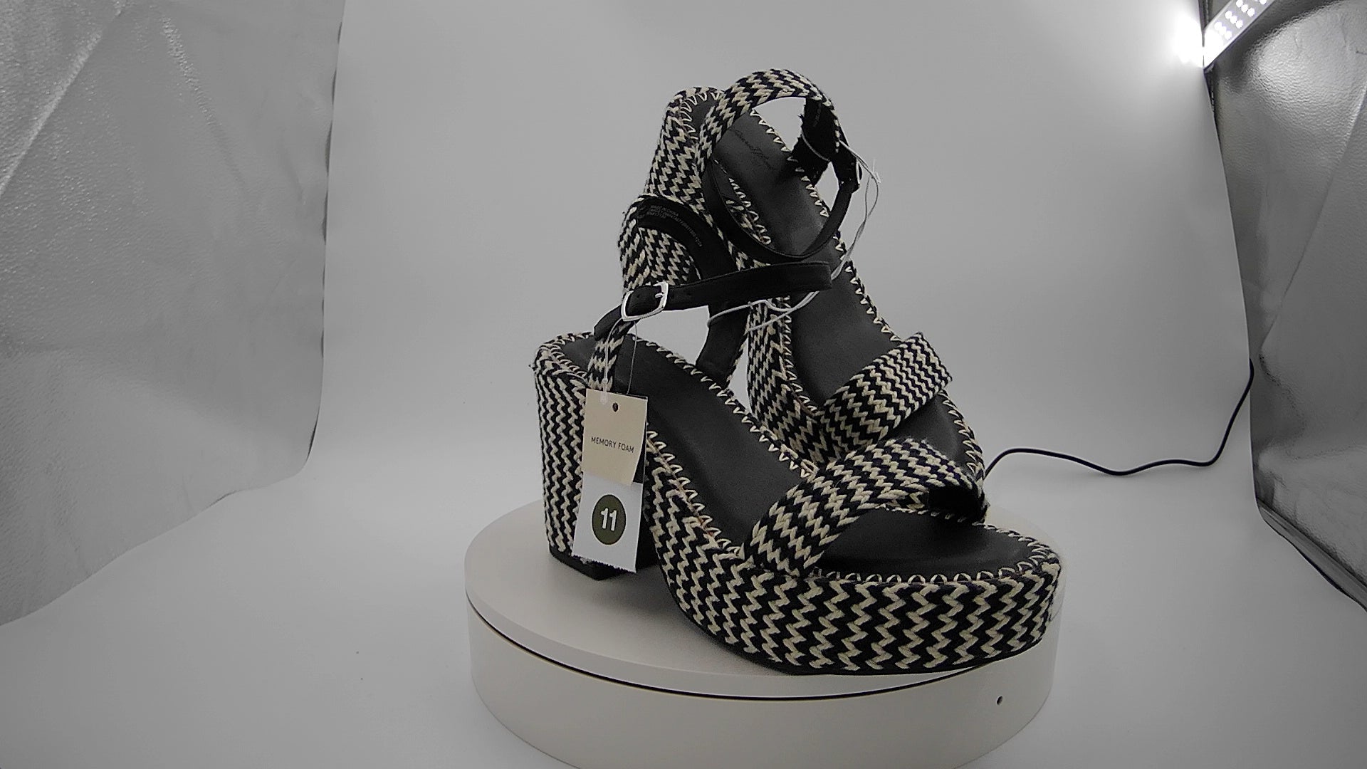 Women's Madeline Woven Platform Sandal Heels with Memory Foam Insole - Universal Thread Black 11: Ankle Strap, Block Heel