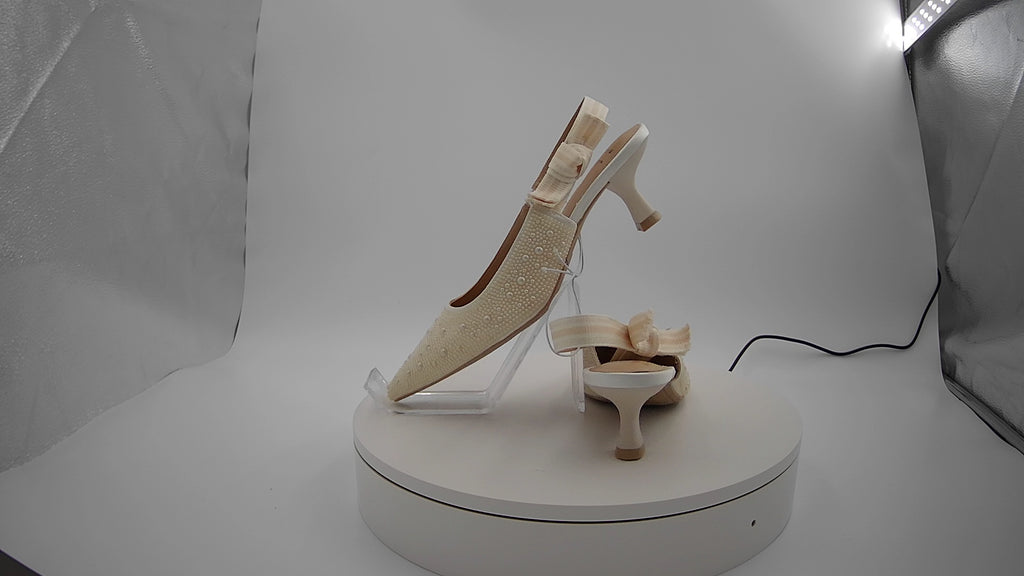 Women's Milan Pearl Slingback Heels - A New Day Ivory 6: Satin Pointed Toe Pumps, Cushioned Insole, Textured Outsole