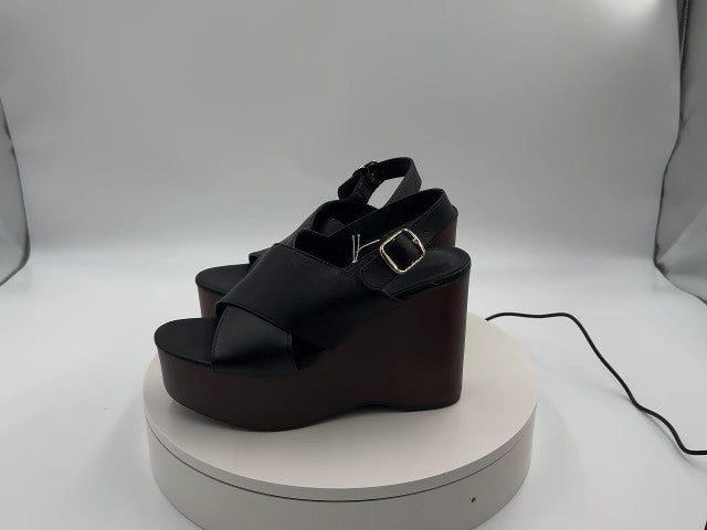 Women's Naomi Wood Wedge Heels with Memory Foam Insole - Universal Thread Black 6.5: Ankle Strap, Open Toe