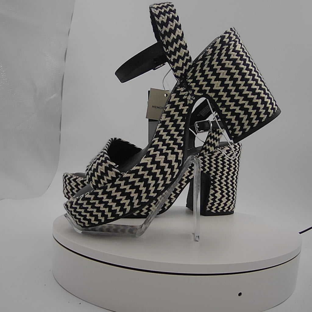 Women's Madeline Woven Platform Sandal Heels With Memory Foam Insole - Universal Thread Black 10: Ankle Strap, Block Heel
