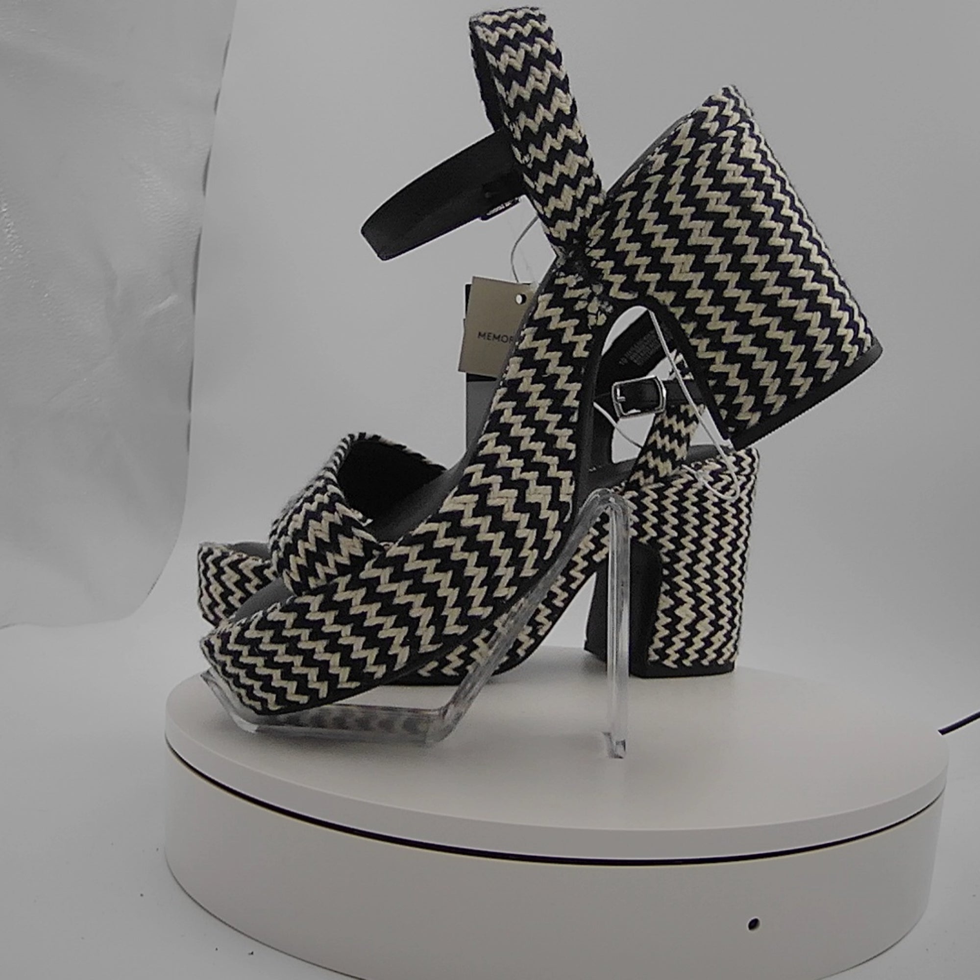 Women's Madeline Woven Platform Sandal Heels With Memory Foam Insole - Universal Thread Black 10: Ankle Strap, Block Heel