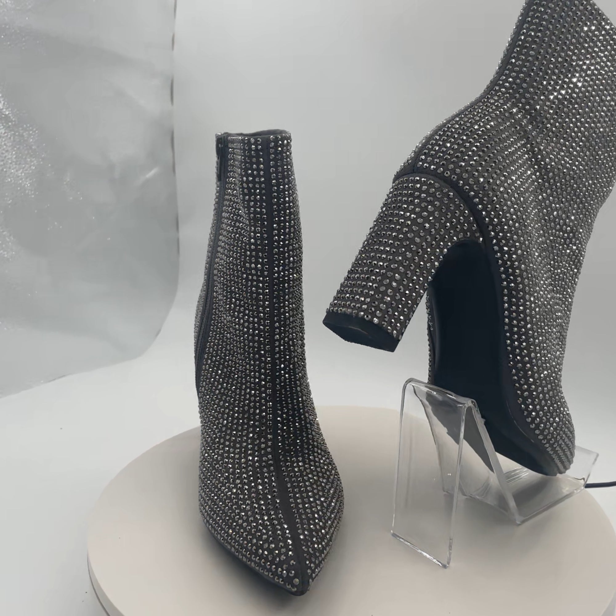 Women’s Gloria Low Shaft Heeled Rhinestones Boots With Memory Foam Insole - A New Day Silver 7